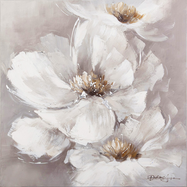 PXYW587 Wall décor art oil on canvas floral white flowers